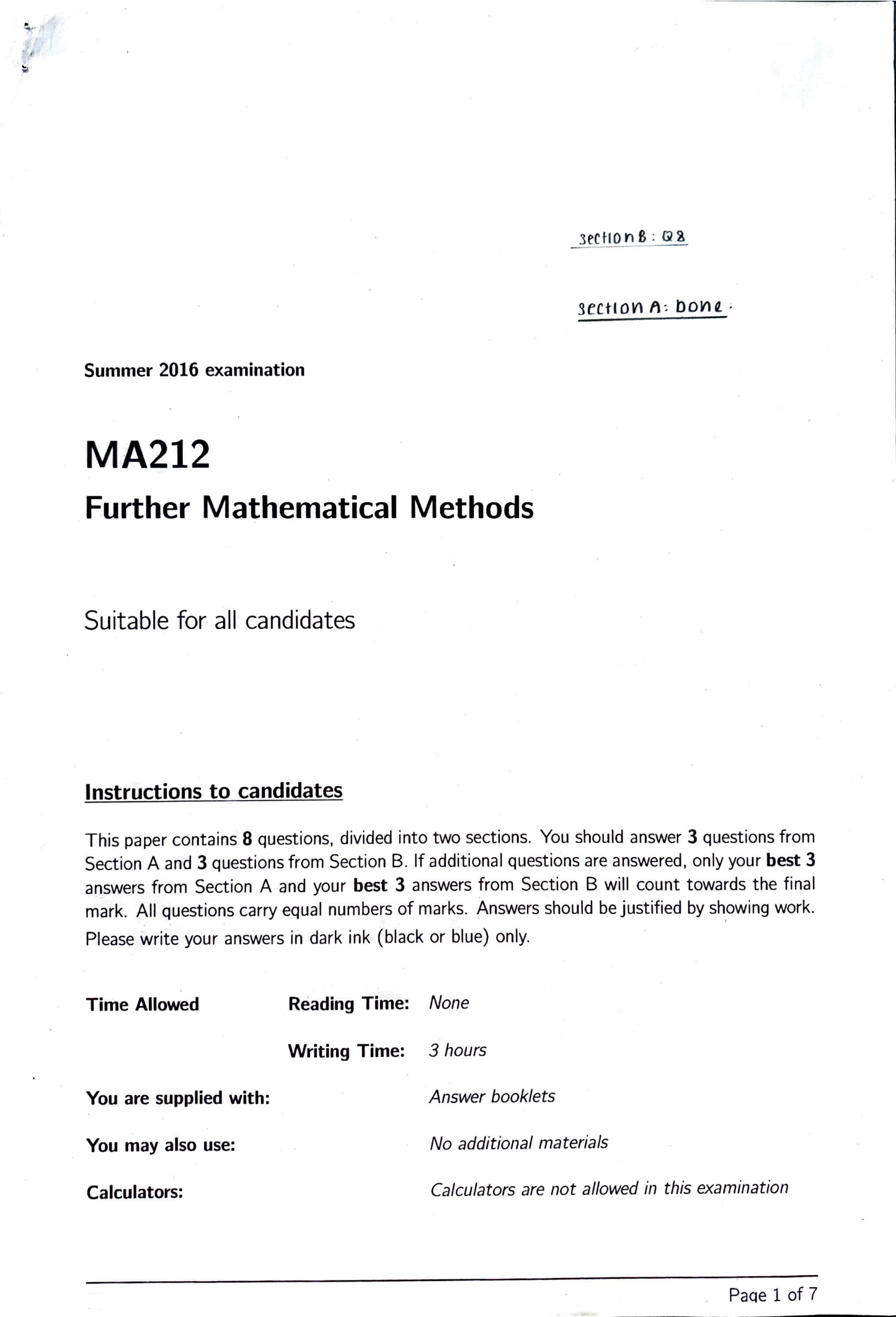 LSE Past Paper MA212 (2016) Pg1