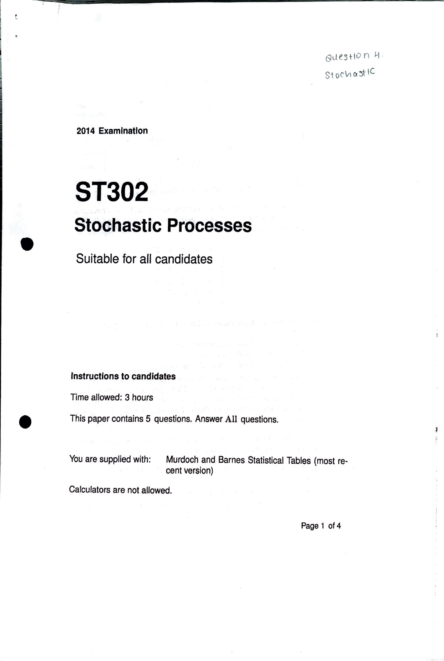 LSE Past Paper ST302 (2014) Pg1