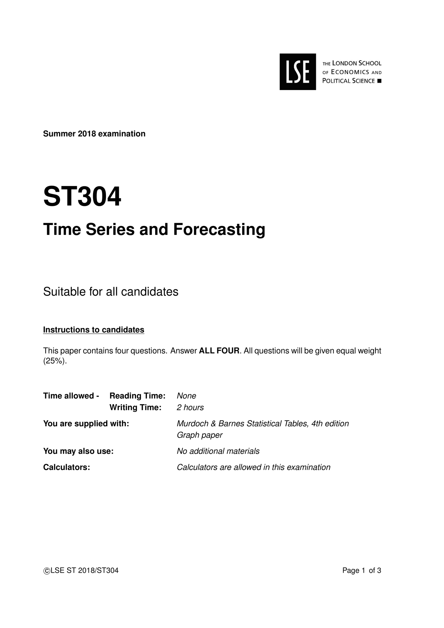 LSE Past Paper ST304 (2018) Pg1