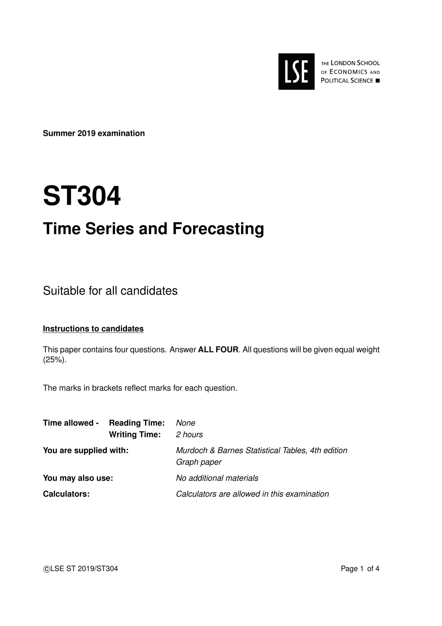LSE Past Paper ST304 (2019) Pg1