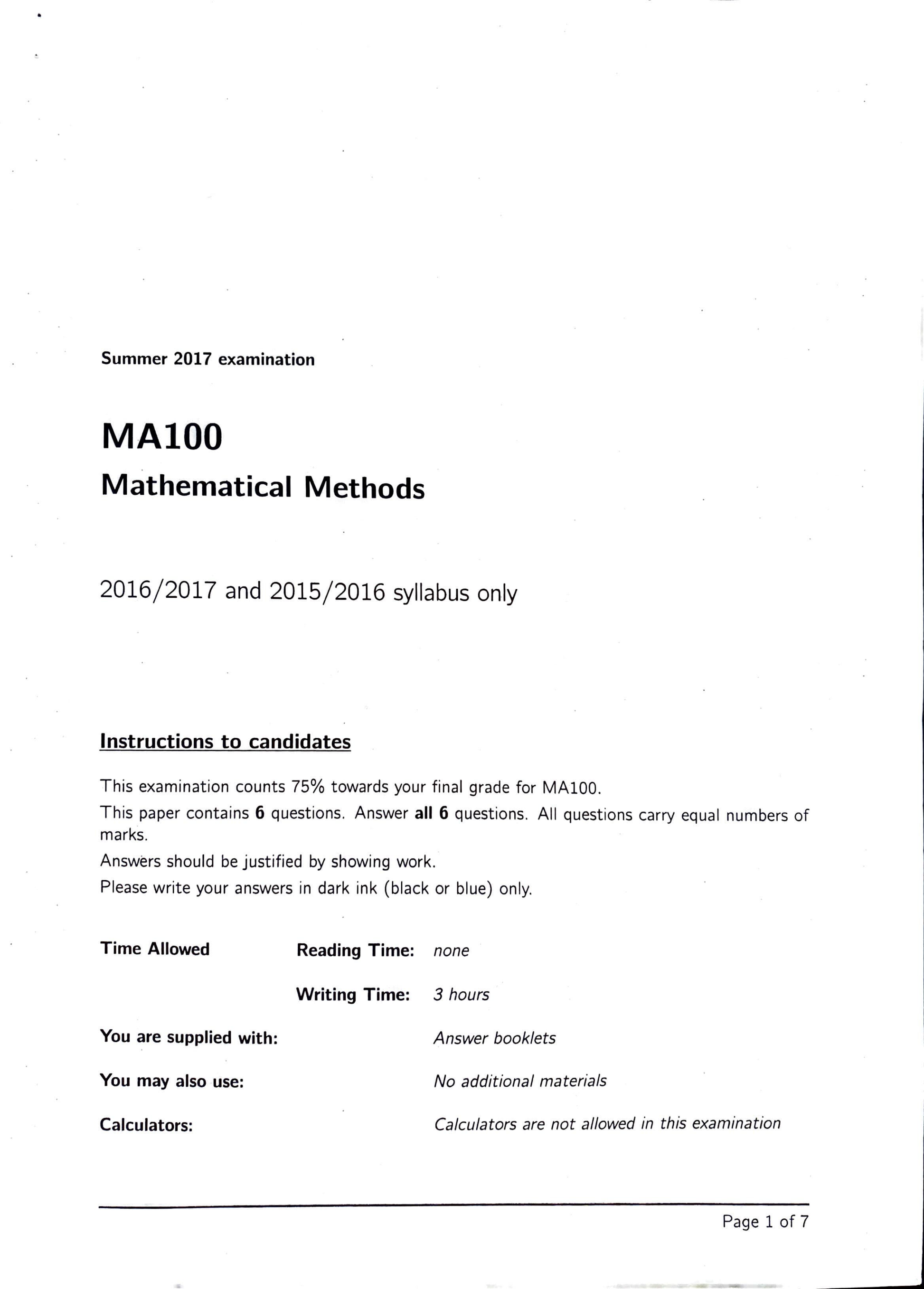 LSE Past Paper MA100 (2017 LT) Pg1
