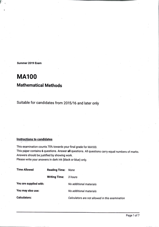 LSE Past Paper MA100 (2019 LT) Pg1