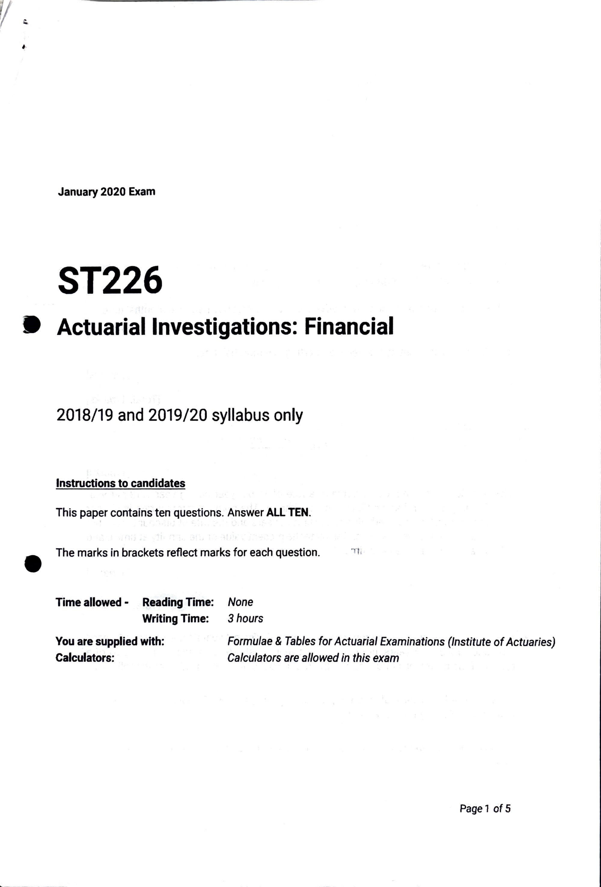 LSE Past Paper ST226 (2020) Pg1