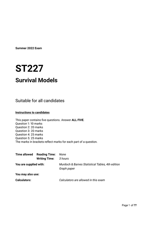 LSE Past Paper ST227 (2022) Pg1