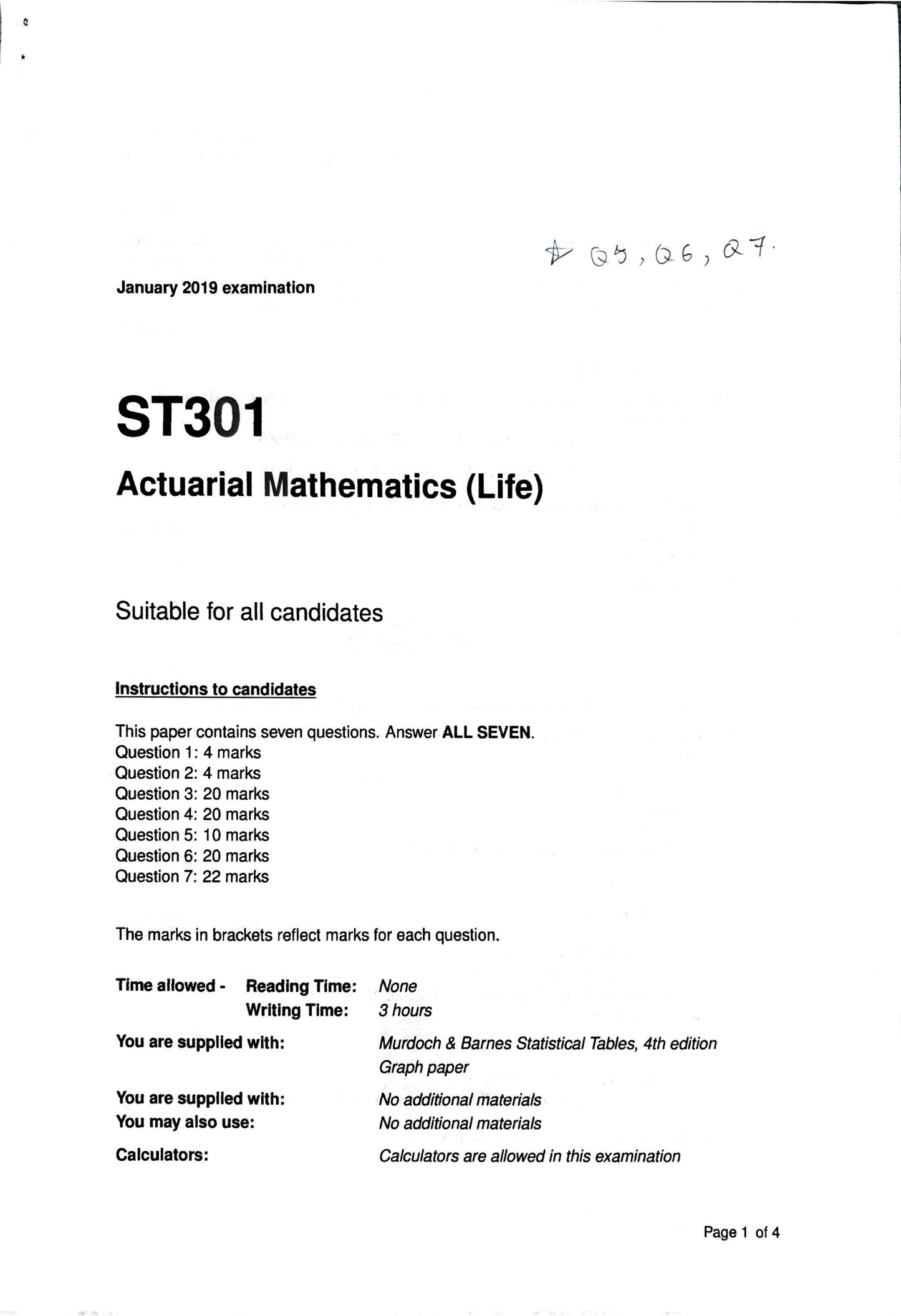 LSE Past Paper ST301 (2019) Pg1