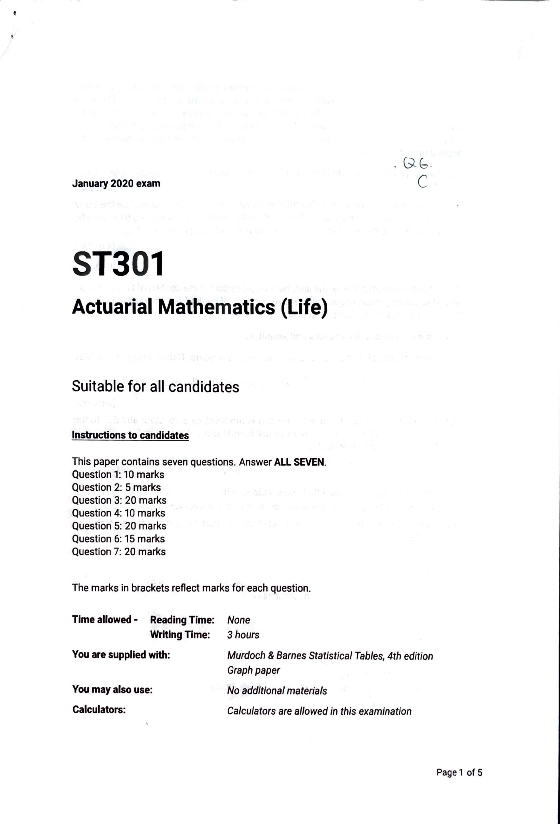 LSE Past Paper ST301 (2020) Pg1