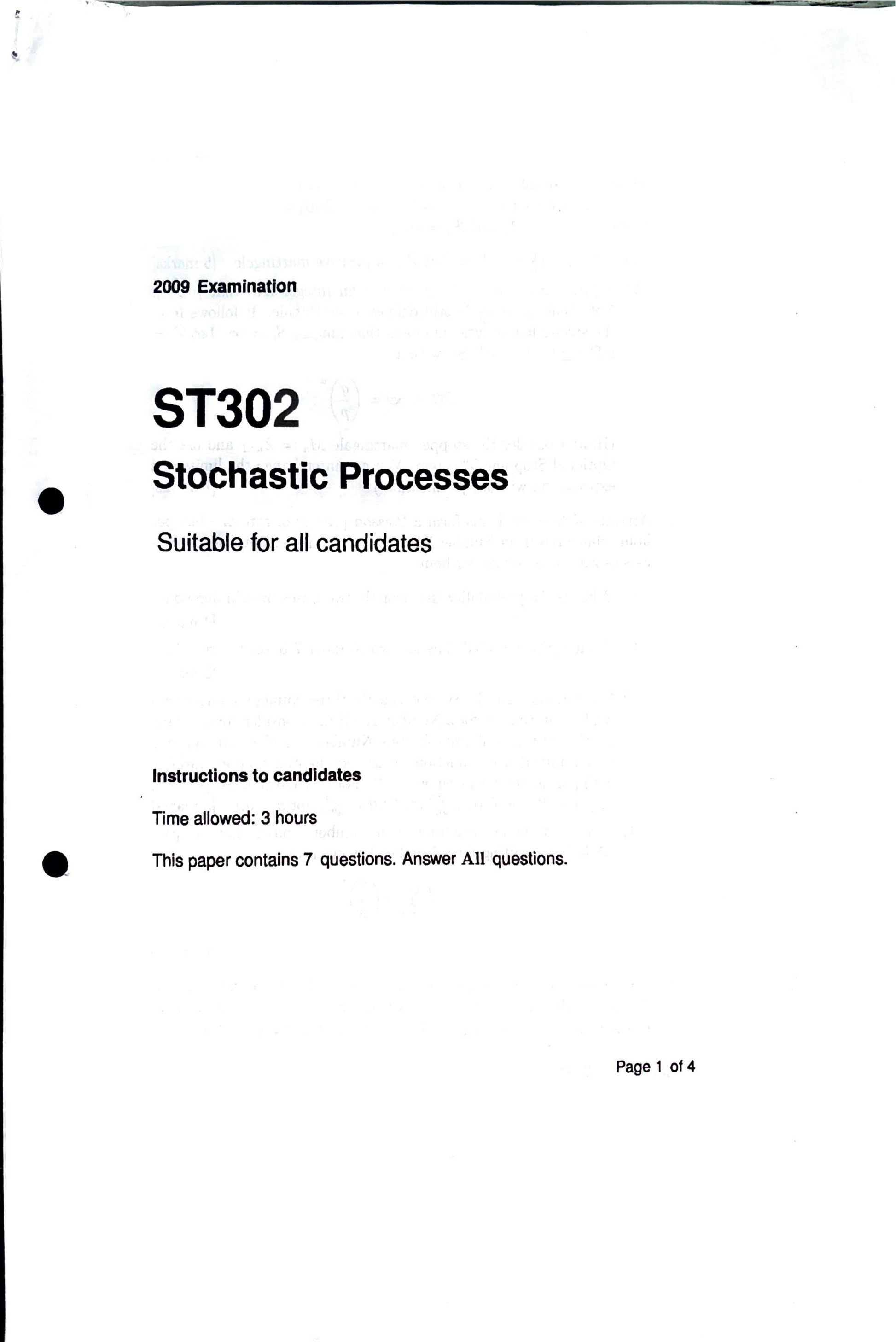 LSE Past Paper ST302 (2009) Pg1