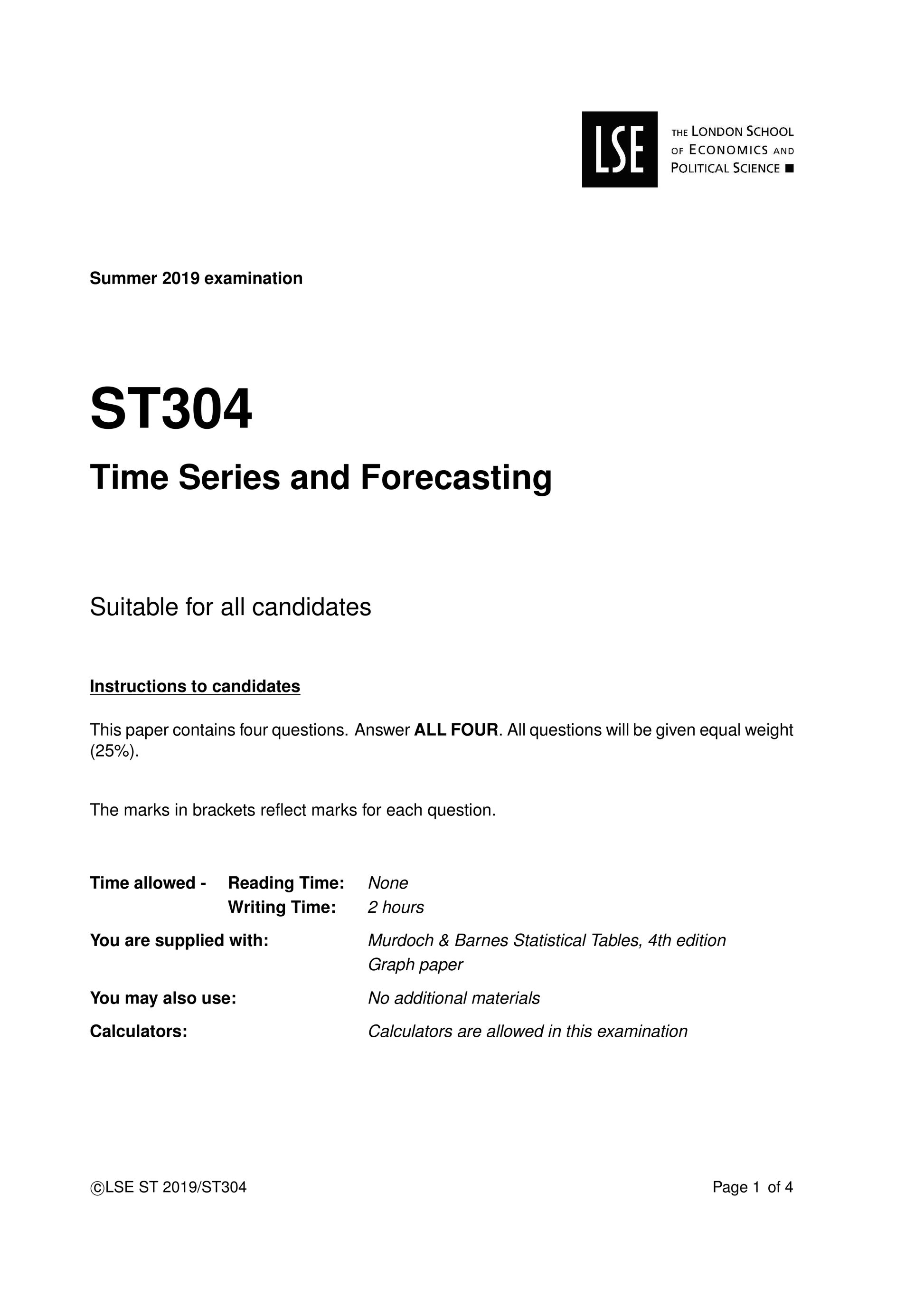 LSE Past Paper ST304 (2019) Pg1