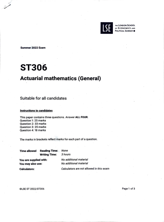 LSE Past Paper ST306 (2022) Pg1