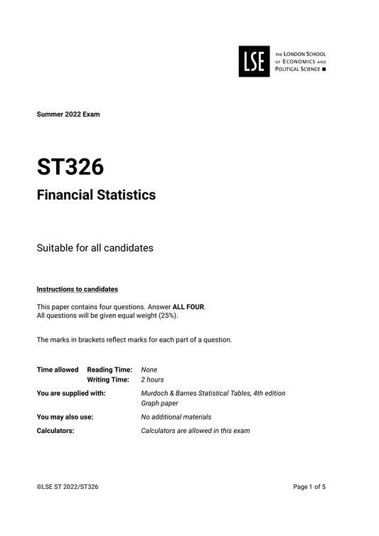 LSE Past Paper ST326 (2022) Pg1