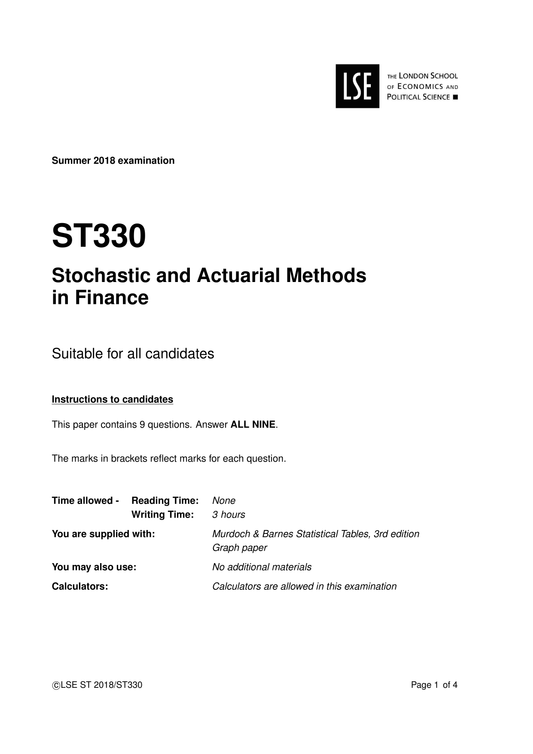 LSE Past Paper ST330 (2018) Pg1