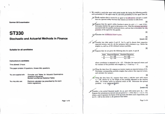 LSE Past Paper ST330 (LT 2013) Pg 1