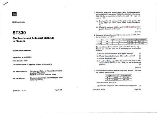LSE Past Paper Solution ST330 (2012) Pg1