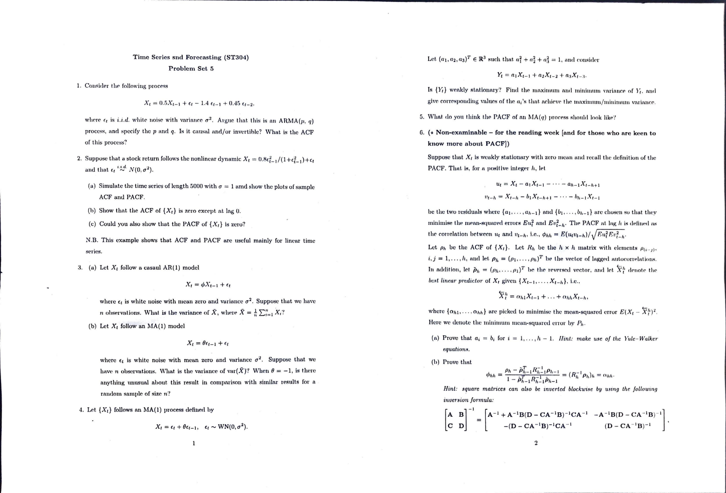 LSE Problem Sets ST304 Pg1